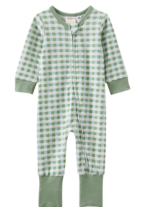 Green Gingham Zip Romper