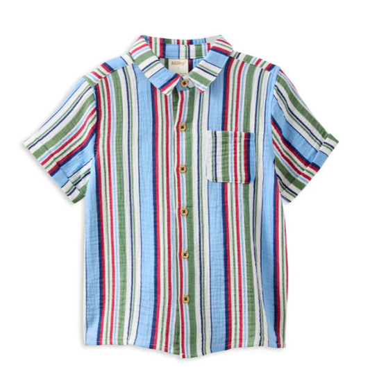 Blue Stripe Crinkle Shirt