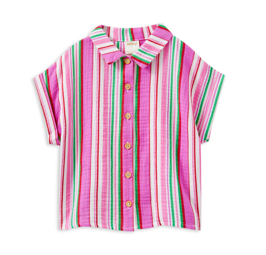 Pink Stripe Crinkle Shirt