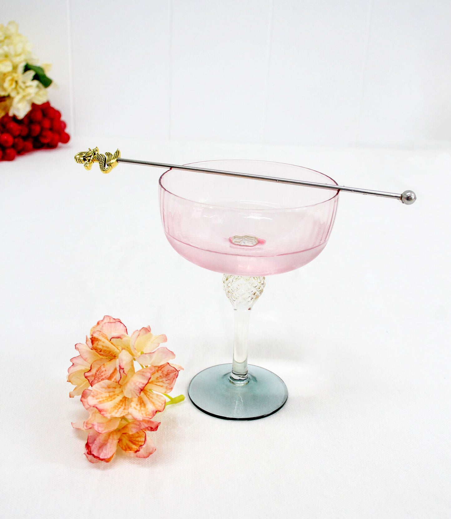 Sherbet Pink & Green Cocktail Glass