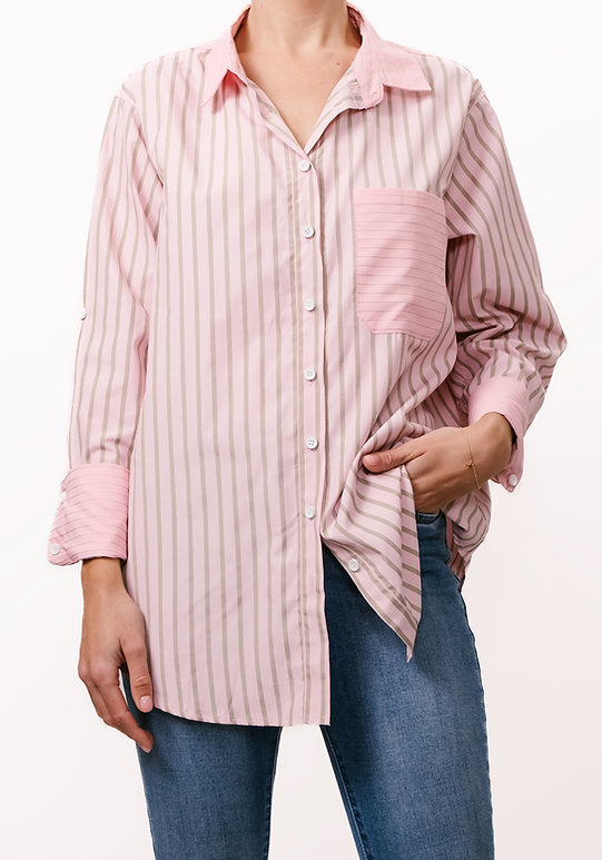 Kali Stripe Pink Grey Blouse