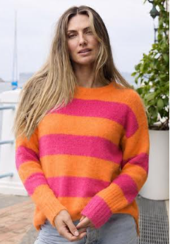 Mika Orange/ Pink Long Sleeve Stripe Knit