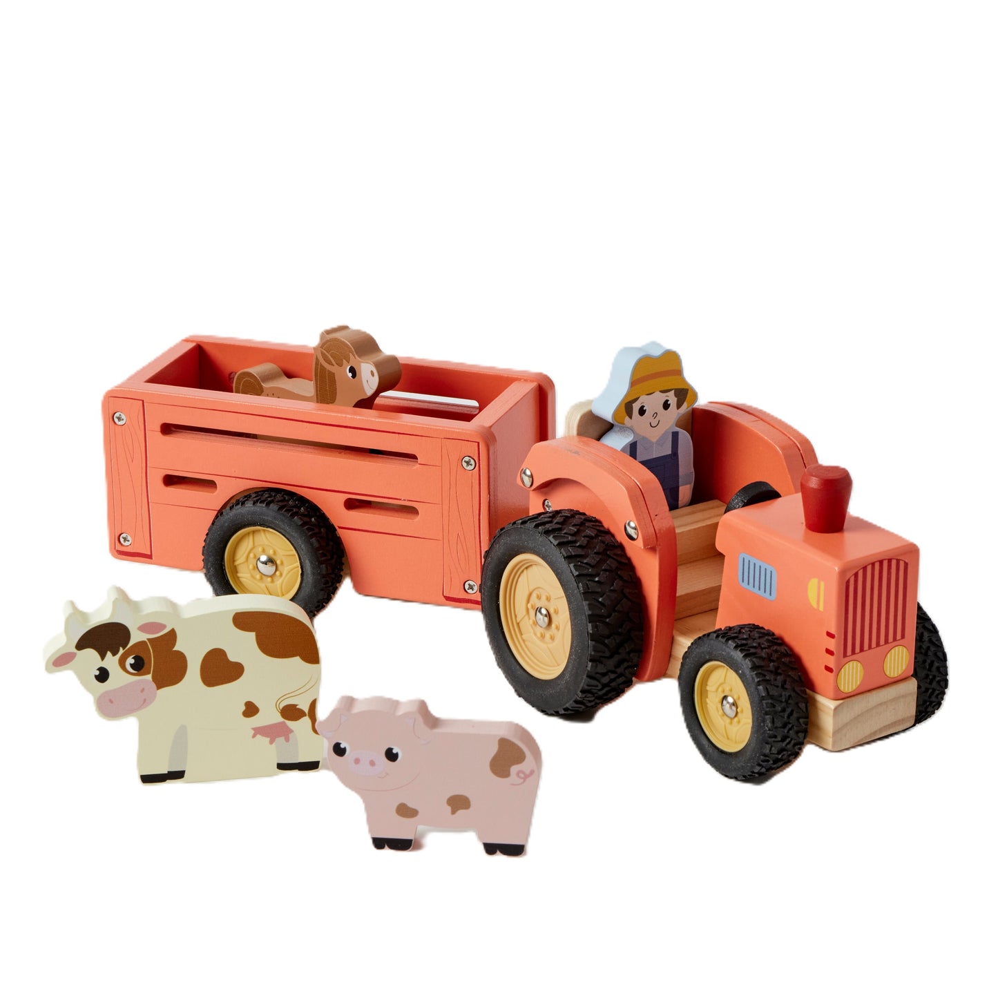 Wooden Farm Tractor & Trailer Set