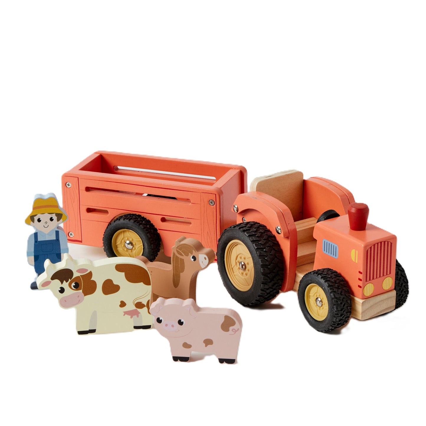 Wooden Farm Tractor & Trailer Set