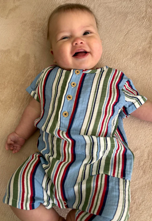 Blue Stripe Crinkle Romper