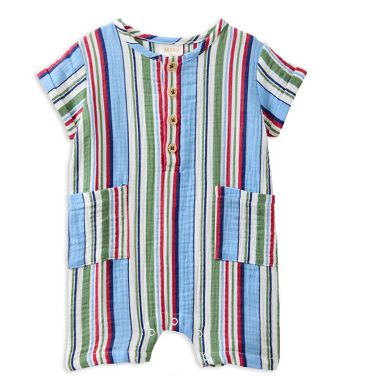 Blue Stripe Crinkle Romper