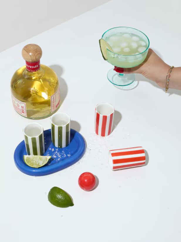 Ceramic Shot Glass Set w/ Tray & Salt Shaker