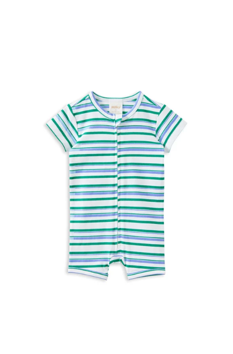Green Stripe Zip Romper