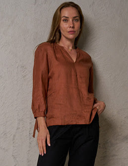 Siera Rust Linen Tie Top